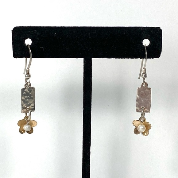 925 Earrings Drops Dangles Artisan Purls Textured Sterling Gold Vermeil 2.58g - Picture 5 of 12